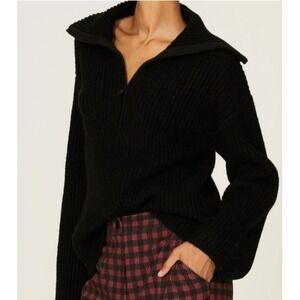 Sweet Baby Jamie Black Ribbed Quarter Zip Sweater Distressed Hem‎ Medium